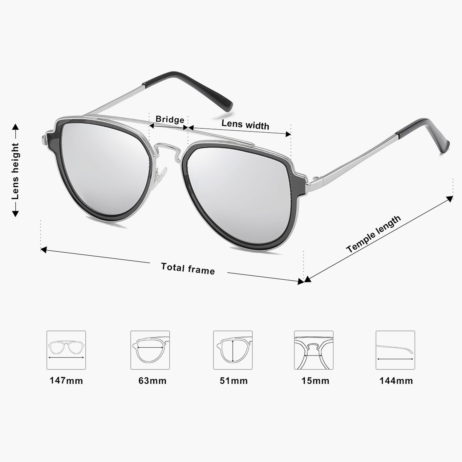 Unisex Retro Polarized Double Bridge Sunglasses Mirrored Lens MANDARIN ...