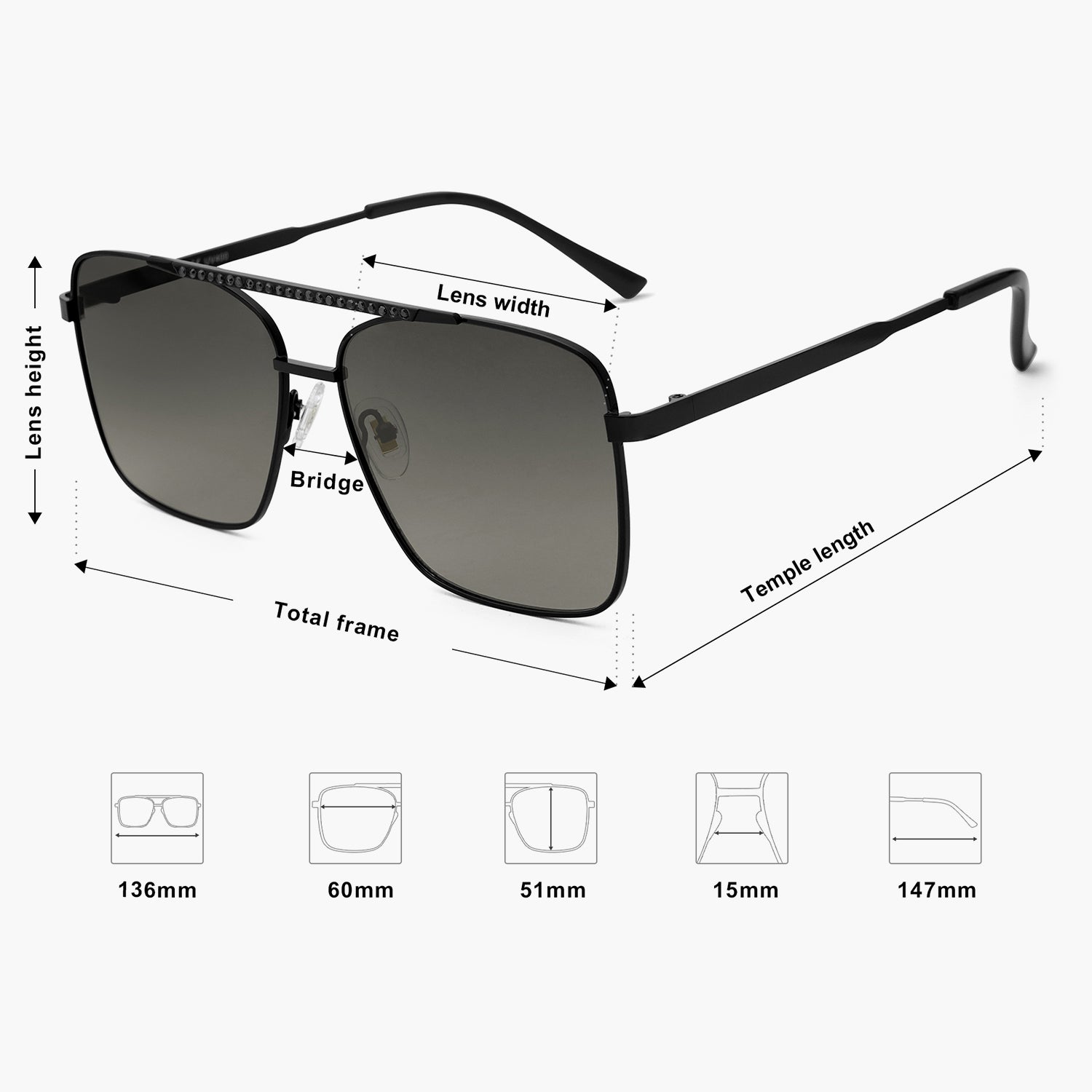 Women Trendy Rhinestone Double Bridge Aviator Sunglasses LINDA | SOJOS ...